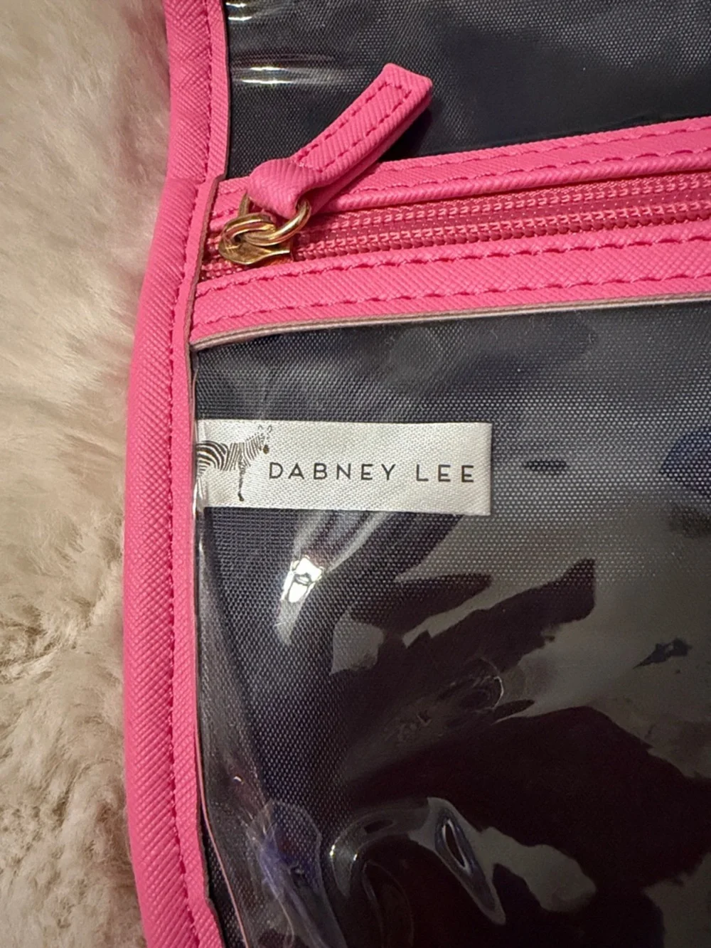 Dabney Lee Diagonal Multicolor Stripe Travel Makeup Case with Pink Trim
